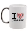 Чашка з кольоровою ручкою I love Ukraine (вишиванка) Срібло фото