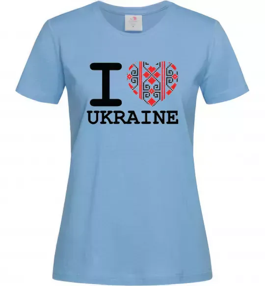 Жіноча футболка I love Ukraine (вишиванка) Блакитний фото