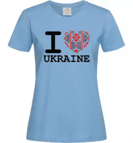 Жіноча футболка I love Ukraine (вишиванка) Блакитний фото