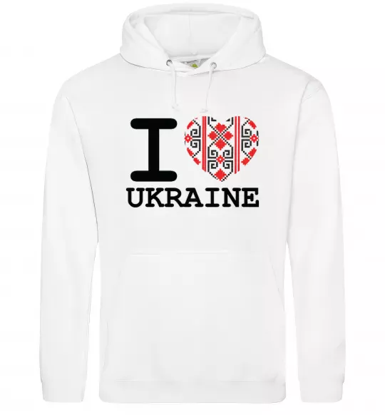 Мужская толстовка (худи) I love Ukraine (вишиванка) Белый фото