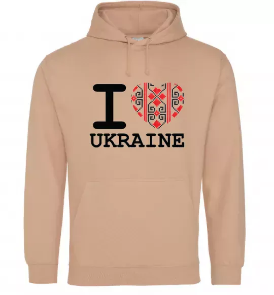 Мужская толстовка (худи) I love Ukraine (вишиванка) Песочный фото