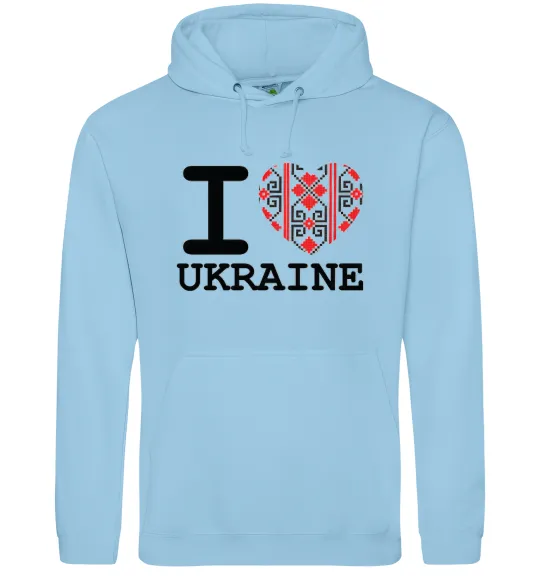 Чоловіча толстовка (худі) I love Ukraine (вишиванка) Блакитний фото