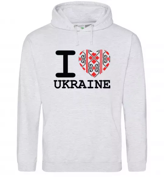 Жіноча толстовка (худі) I love Ukraine (вишиванка) Сірий меланж фото