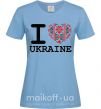 Жіноча футболка I love Ukraine (вишиванка) Блакитний фото
