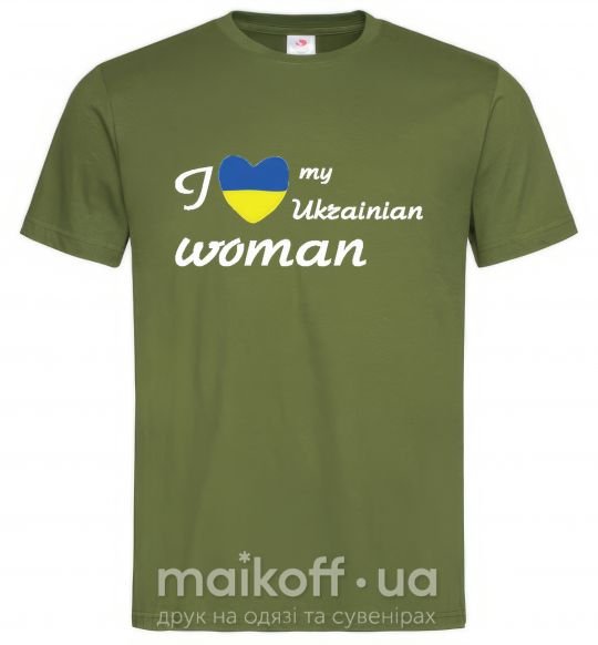 Мужская футболка I love my Ukrainian woman Оливковый фото