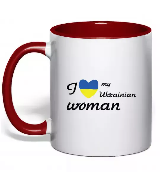 Чашка з кольоровою ручкою I love my Ukrainian woman Червоний фото
