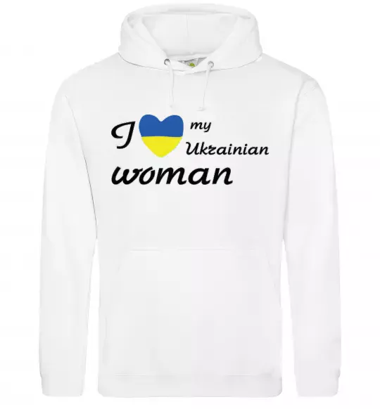 Мужская толстовка (худи) I love my Ukrainian woman Белый фото