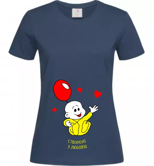 Жіноча футболка Створено з любов'ю (з малюком) Темно-синій фото