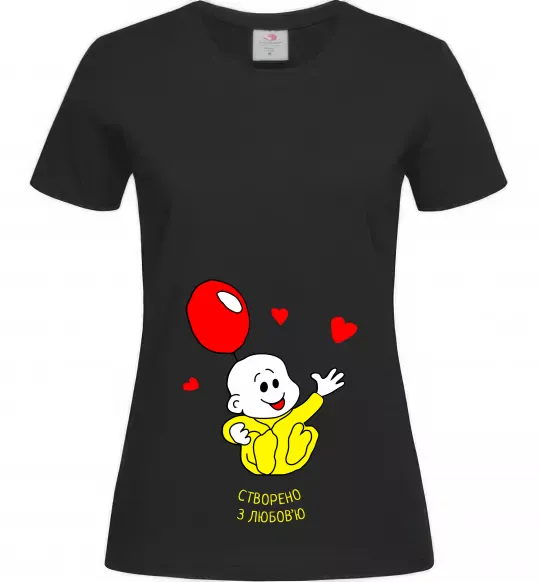 Жіноча футболка Створено з любов'ю (з малюком) Чорний фото