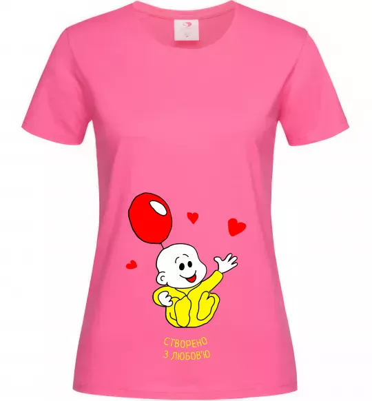 Жіноча футболка Створено з любов'ю (з малюком) Яскраво-рожевий фото