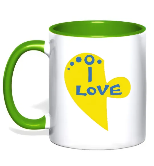 Чашка з кольоровою ручкою I love патриот Лаймовий фото