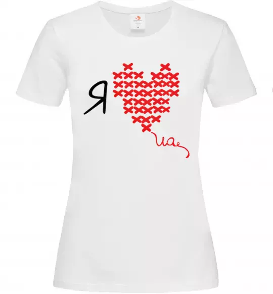 Жіноча футболка I love UA - вишивка хрестик Білий фото