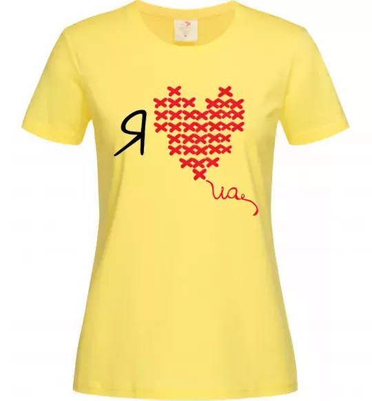 Жіноча футболка I love UA - вишивка хрестик Лимонний фото