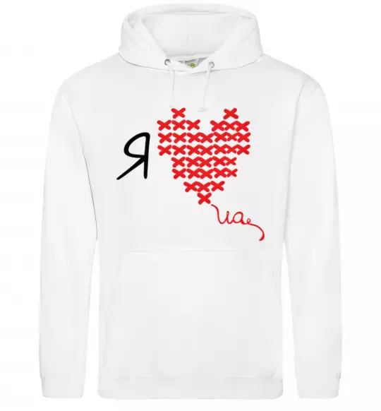 Чоловіча толстовка (худі) I love UA - вишивка хрестик Білий фото