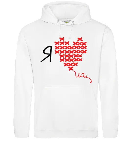Жіноча толстовка (худі) I love UA - вишивка хрестик Білий фото