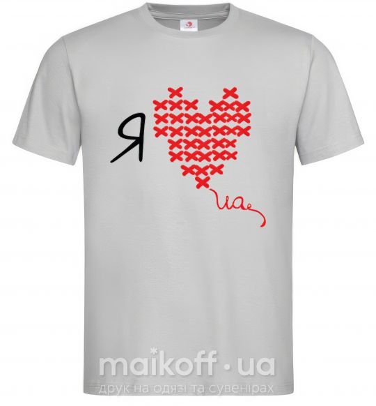 Мужская футболка I love UA - вишивка хрестик Серый фото