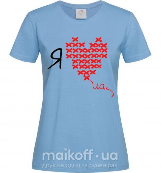 Жіноча футболка I love UA - вишивка хрестик Блакитний фото
