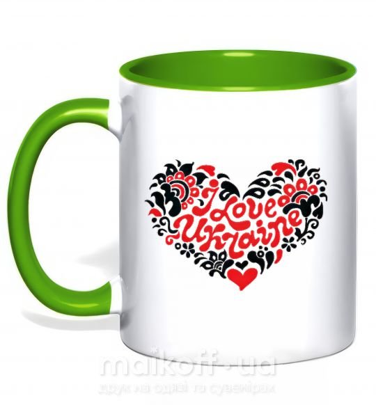 Чашка с цветной ручкой Curvy Ukraine Logo Зеленый фото