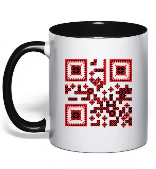 Чашка з кольоровою ручкою QR код України Чорний фото