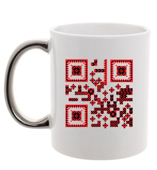Чашка з кольоровою ручкою QR код України Срібло фото
