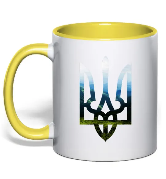 Чашка з кольоровою ручкою Герб - Карпати Лимонний фото