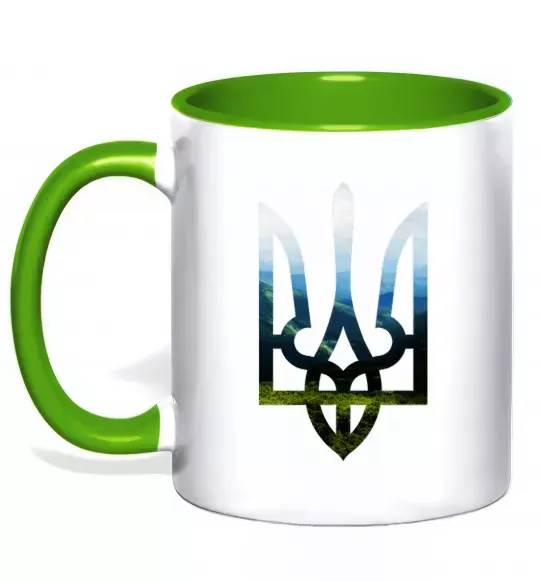 Чашка з кольоровою ручкою Герб - Карпати Зелений фото
