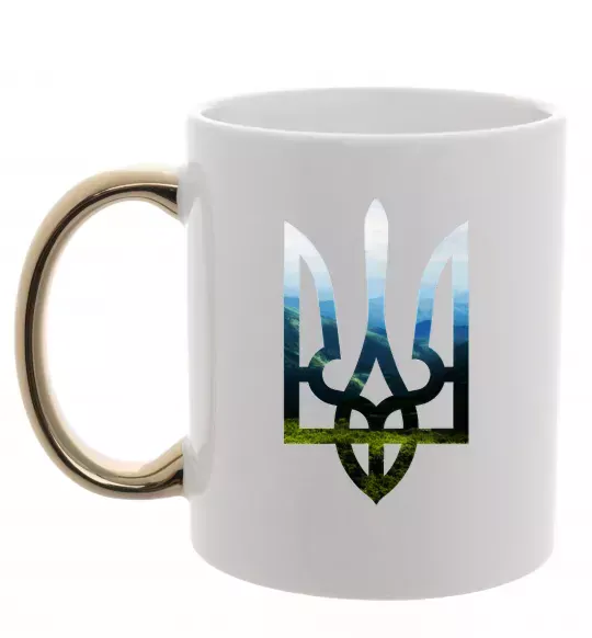 Чашка з кольоровою ручкою Герб - Карпати Золото фото