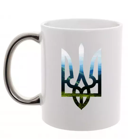 Чашка з кольоровою ручкою Герб - Карпати Срібло фото