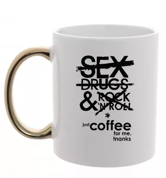Чашка с цветной ручкой SEX, DRUGS AND ROCK'N-ROLL... Золото фото
