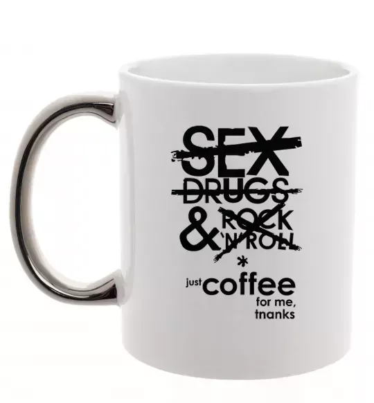 Чашка с цветной ручкой SEX, DRUGS AND ROCK'N-ROLL... Серебро фото