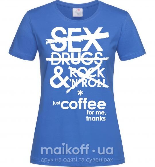 Жіноча футболка SEX, DRUGS AND ROCK'N-ROLL... Яскраво-синій фото