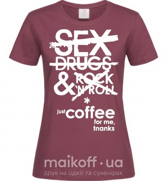 Жіноча футболка SEX, DRUGS AND ROCK'N-ROLL... Бордовий фото