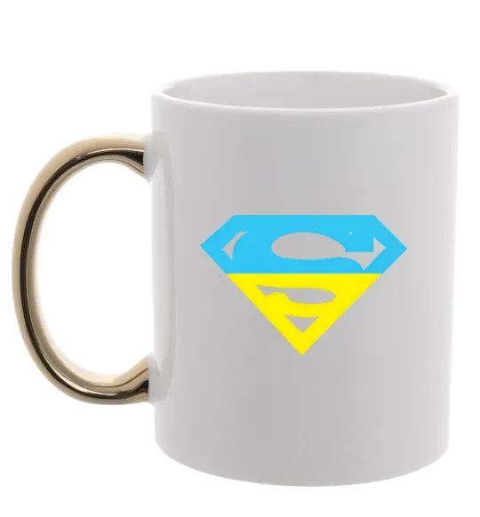 Чашка с цветной ручкой УКРАЇНСЬКИЙ СУПЕРМЕН Золото фото