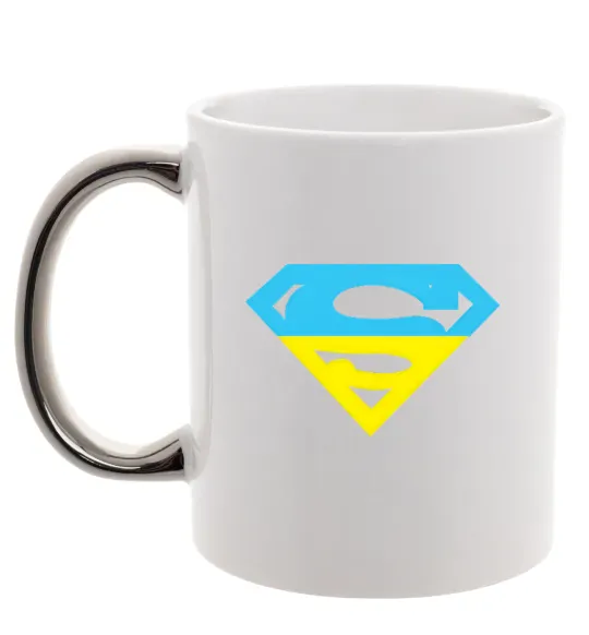 Чашка с цветной ручкой УКРАЇНСЬКИЙ СУПЕРМЕН Серебро фото