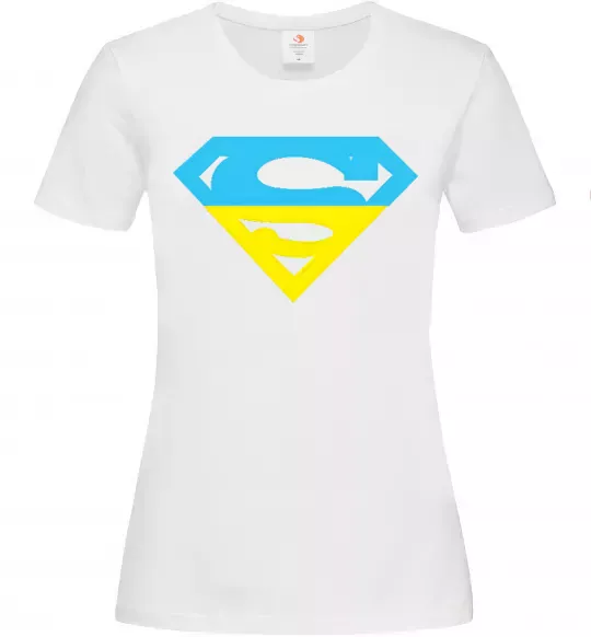 Женская футболка УКРАЇНСЬКИЙ СУПЕРМЕН Белый фото