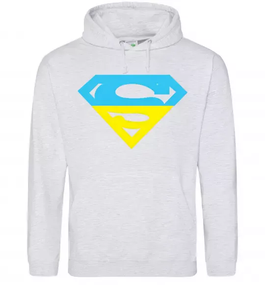 Мужская толстовка (худи) УКРАЇНСЬКИЙ СУПЕРМЕН Серый меланж фото