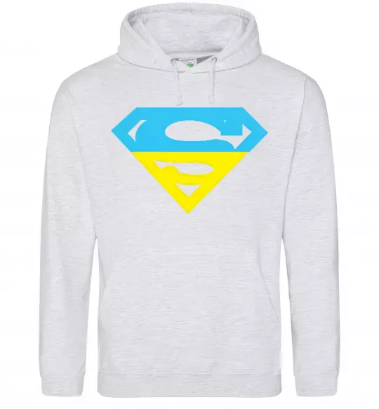 Женская толстовка (худи) УКРАЇНСЬКИЙ СУПЕРМЕН Серый меланж фото