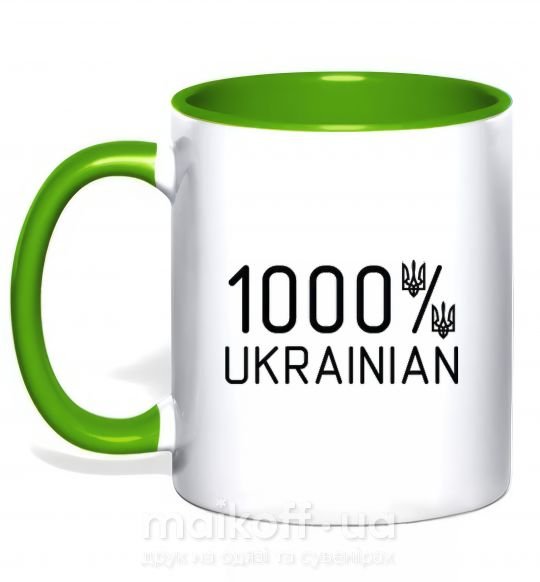 Чашка с цветной ручкой 1000% Ukrainian Зеленый фото
