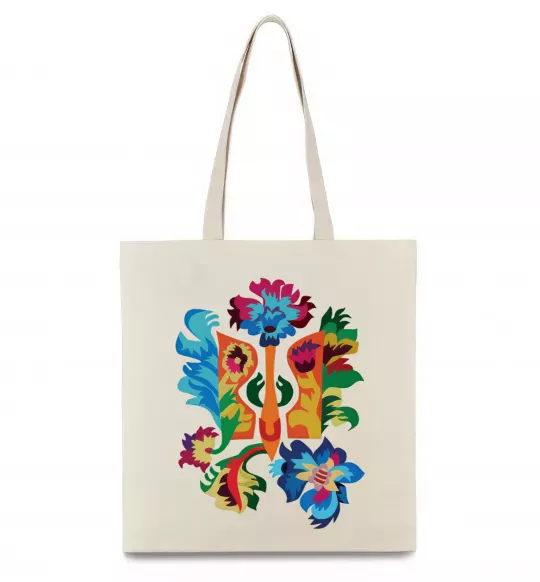 Еко-сумка Герб квіти Бежевий фото