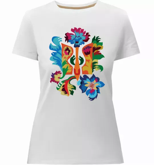 Жіноча преміум футболка Герб квіти Білий фото