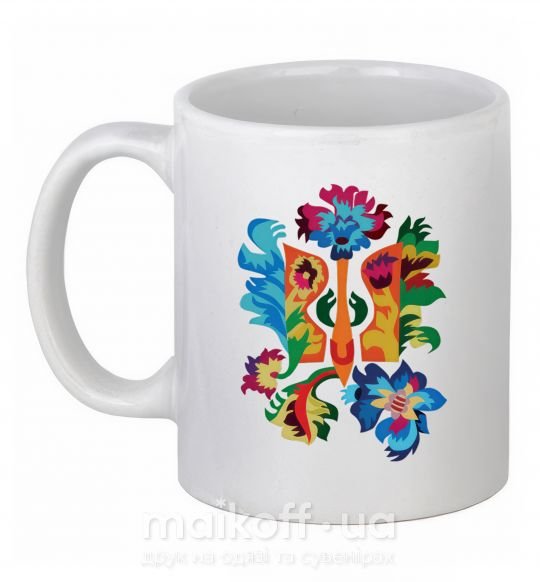 Чашка керамічна Герб квіти Білий фото
