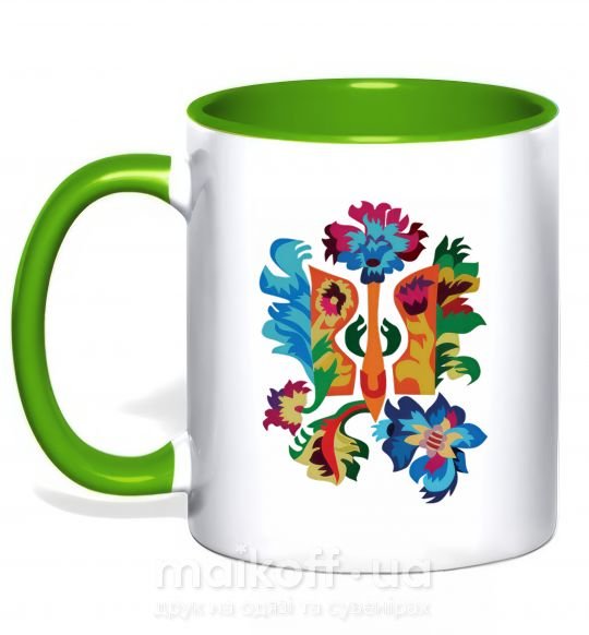 Чашка з кольоровою ручкою Герб квіти Зелений фото
