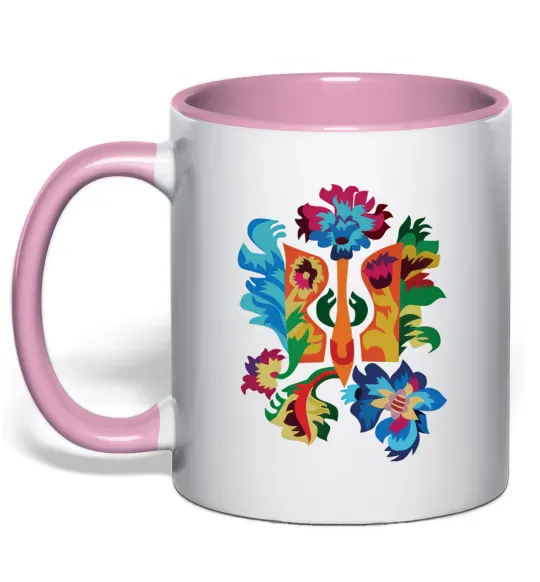 Чашка с цветной ручкой Герб квіти Нежно розовый фото