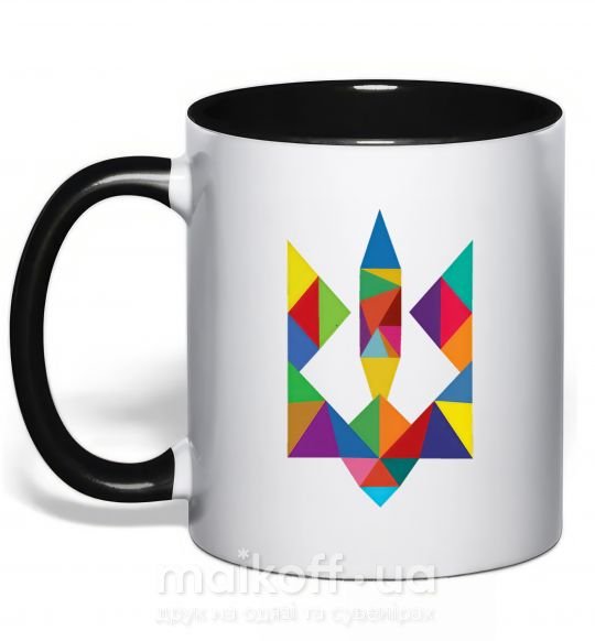 Чашка з кольоровою ручкою Герб - мозаїка Чорний фото