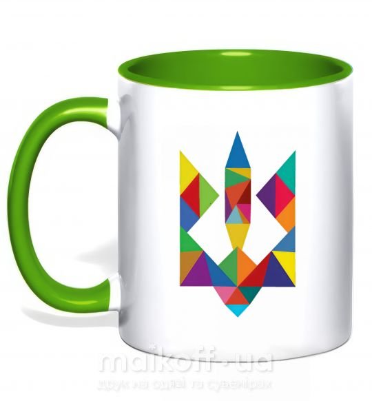 Чашка з кольоровою ручкою Герб - мозаїка Зелений фото
