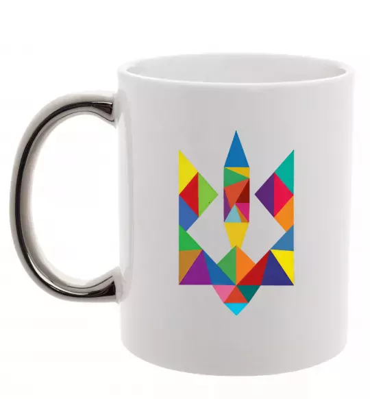 Чашка с цветной ручкой Герб - мозаїка Серебро фото