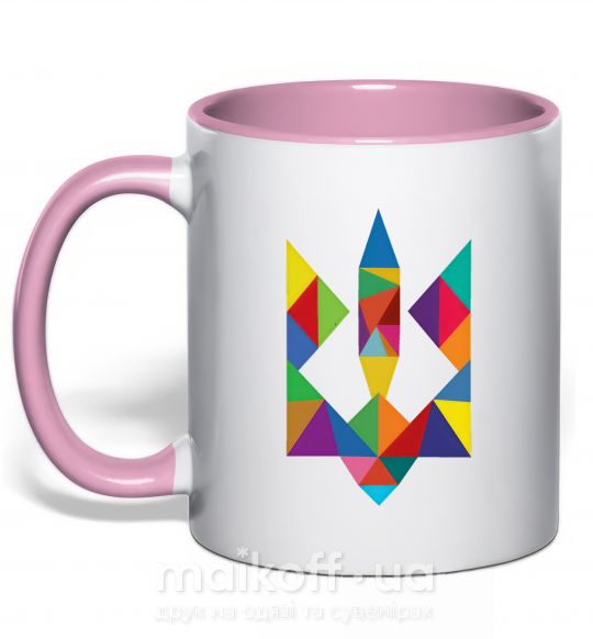 Чашка з кольоровою ручкою Герб - мозаїка Ніжно рожевий фото