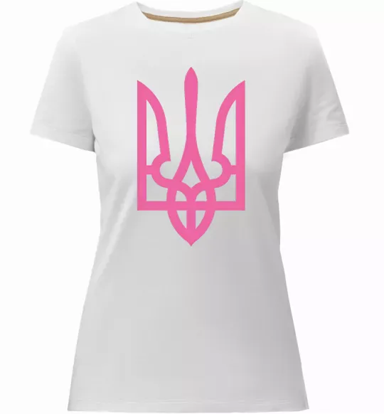 Жіноча преміум футболка Герб рожевий Білий фото