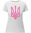 Жіноча преміум футболка Герб рожевий Білий фото