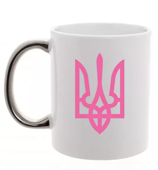 Чашка с цветной ручкой Герб рожевий Серебро фото